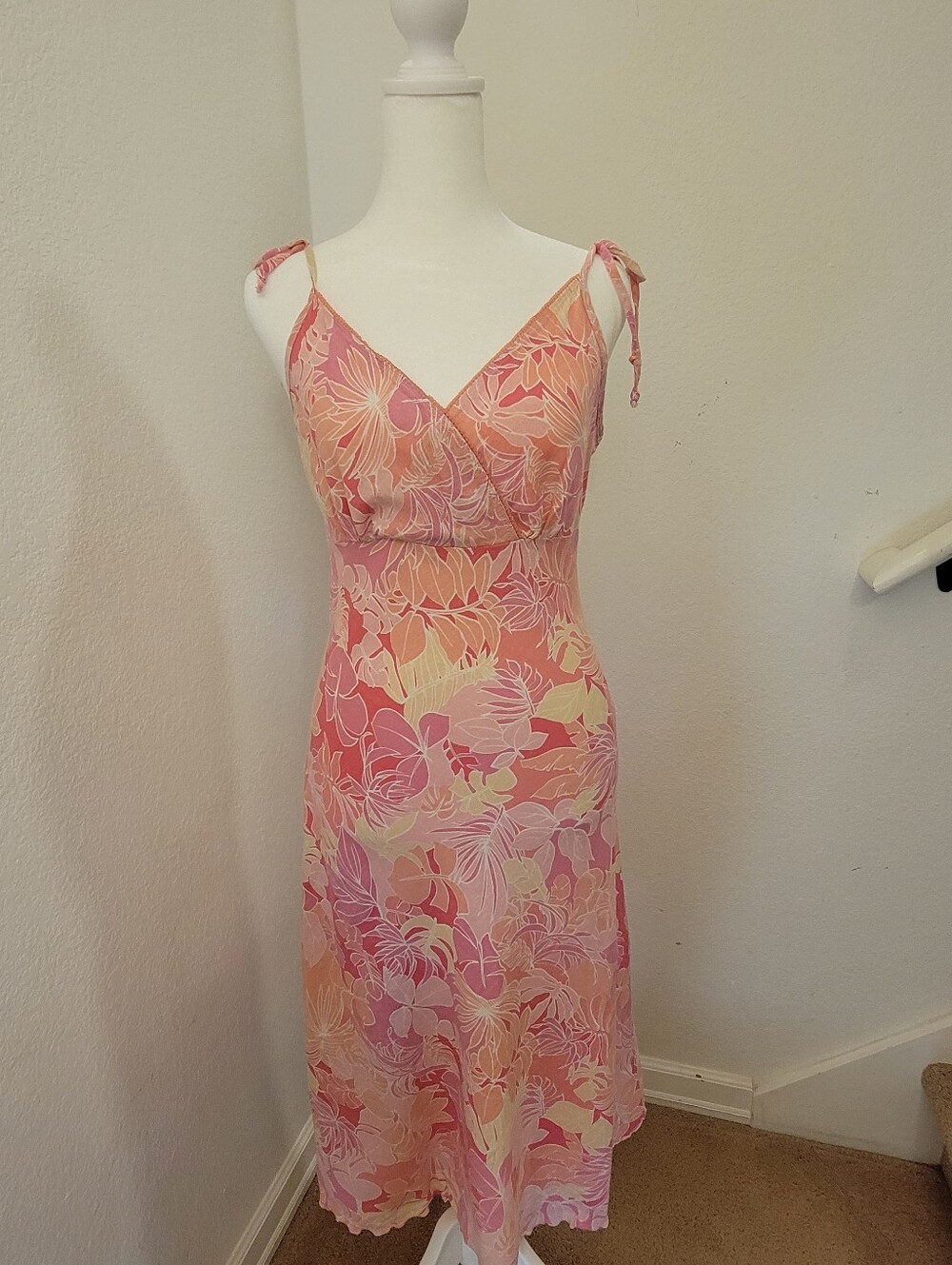 Y2K Linen/Rayon Floral Pink Dress Size 7/8